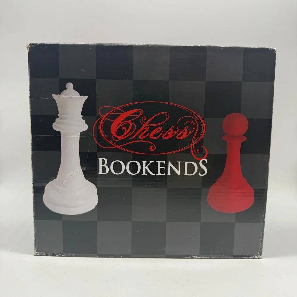 Chess Bookends White Queen and Red Pawn Decorative Library Office Set